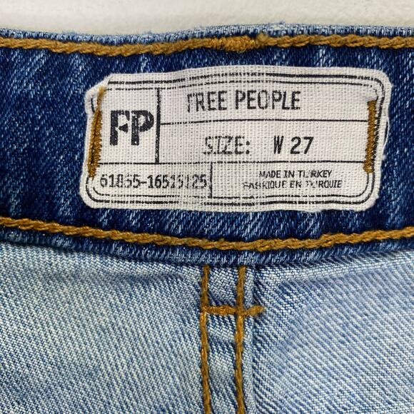 Free People Patchwork 2 Tone Boyfriend Jeans Sz 27 High Rise Cropped Distressed - Picture 3 of 12